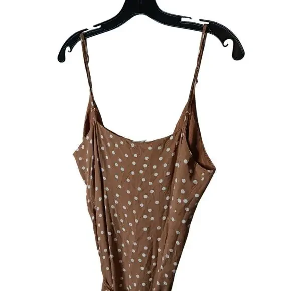 L*Space Brown White Polka Dot Maxi Dress L Large Spaghetti Strap Wrap - Picture 12 of 16